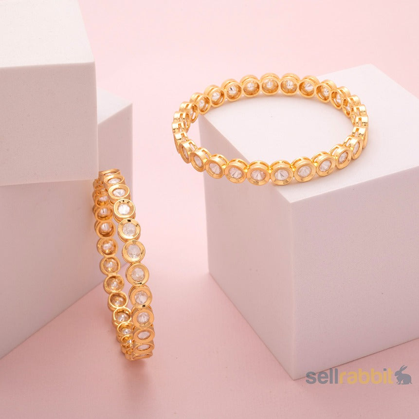 Sellrabbit Gold Plated Kundan Bangles. SKU-AB-10001