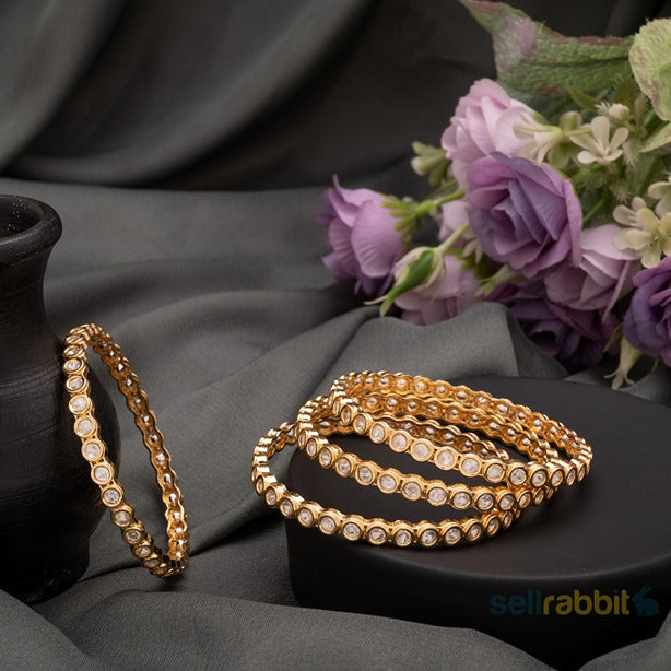 Sellrabbit Gold Plated Kundan Bangles. SKU-AB-10003