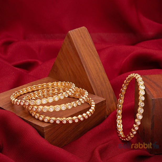 Sellrabbit Gold Plated Kundan Bangles. SKU-AB-10003