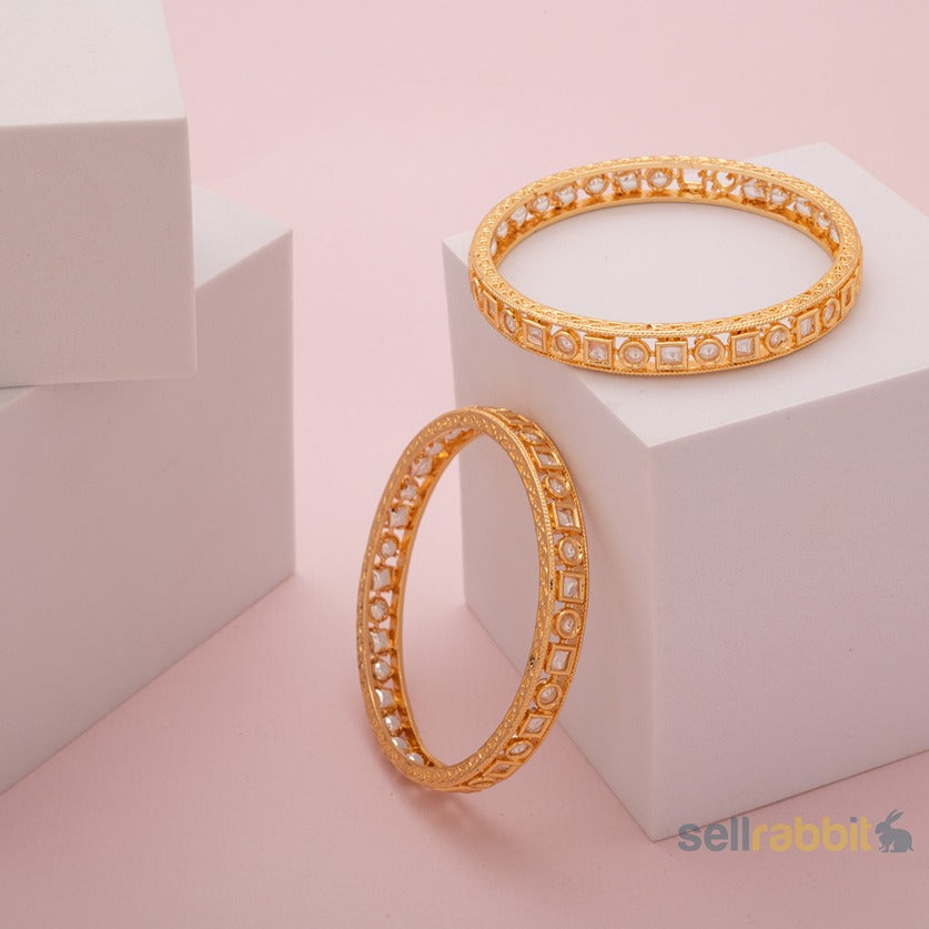Sellrabbit Gold Plated Kundan Bangles. SKU-AB-10004