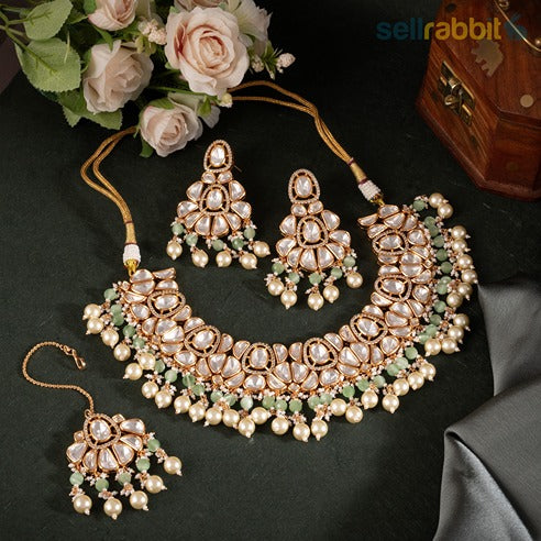 Sellrabbit Kundan and Moti Set. SKU-KS-10025