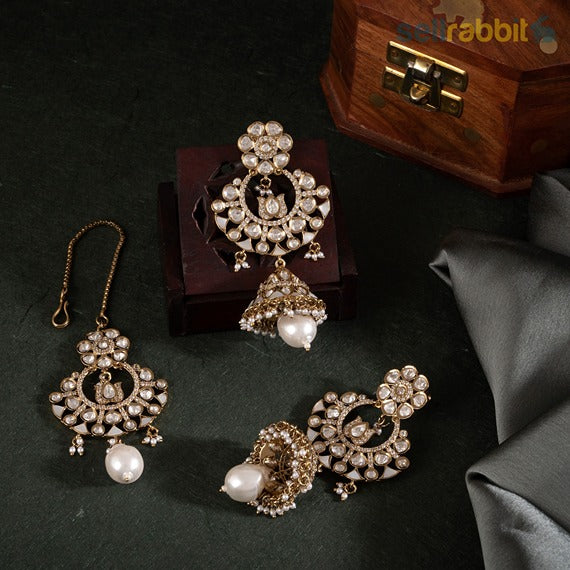 Sellrabbit Kundan Set With Ear Rings and Maang Tika. SKU-KS-10027