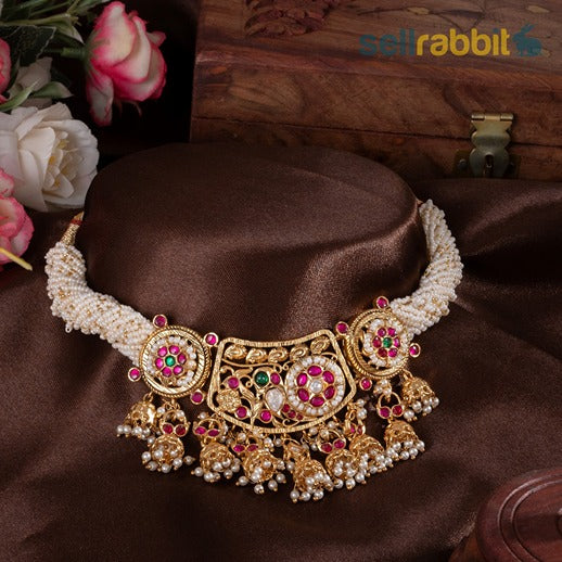 Sellrabbit Moti Gold Choker Set With a pair of earrings. SKU-MP-10038