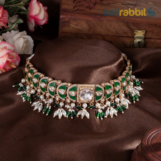 Sellrabbit Kundan Diamond Choker Set. SKU-KS-10044