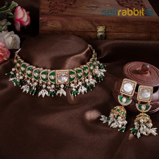 Sellrabbit Kundan Diamond Choker Set. SKU-KS-10044