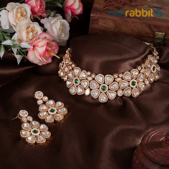 Sellrabbit Kundan Diamond Choker Set. SKU-KS-10045