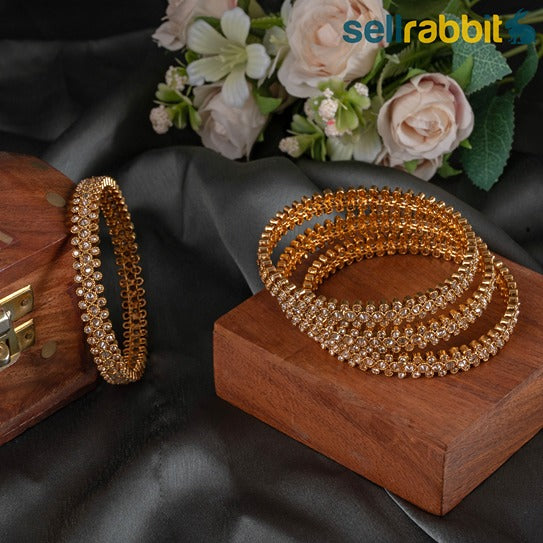 Sellrabbit Gold Plated Kundan Bangles. SKU-AB-10093