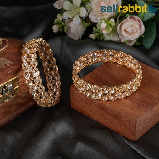 Sellrabbit Gold Plated Kundan Bangles. SKU-AB-10097