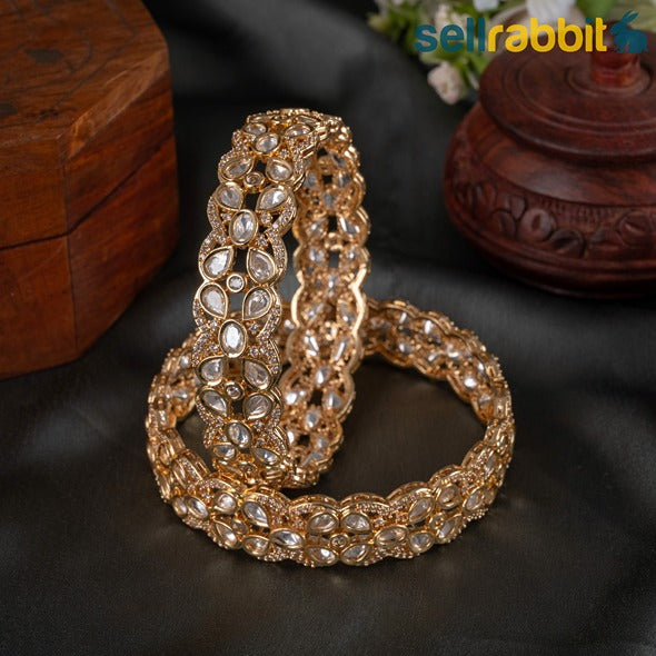 Sellrabbit Gold Plated Kundan Bangles. SKU-AB-10097