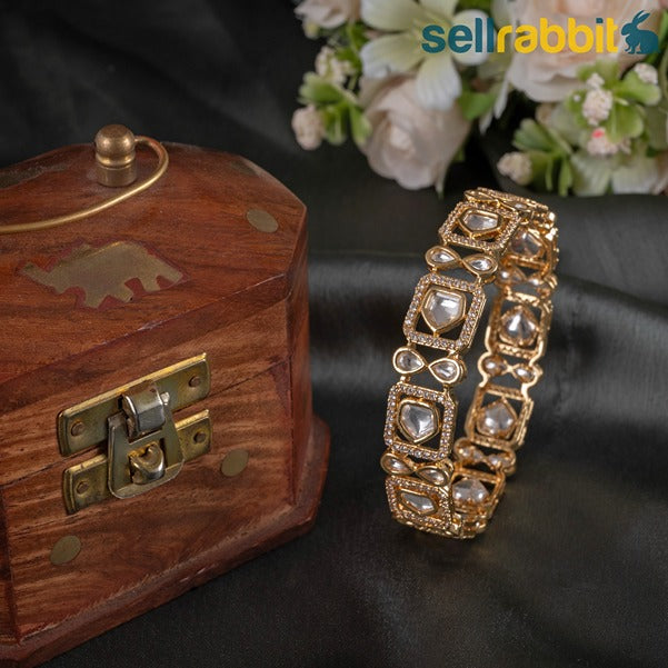 Sellrabbit Gold Plated Kundan Bangles. SKU-AB-10098