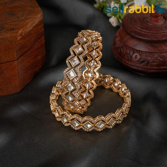 Sellrabbit Gold Plated Kundan Bangles. SKU-AB-10099