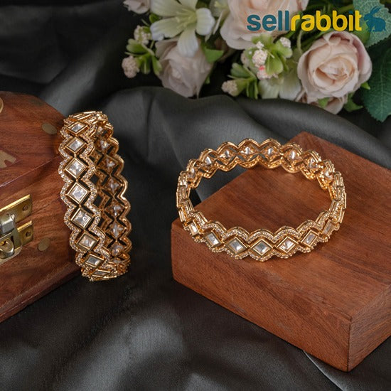 Sellrabbit Gold Plated Kundan Bangles. SKU-AB-10099