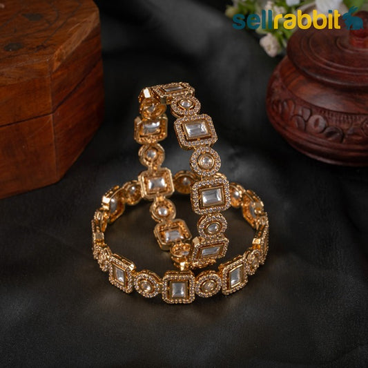 Sellrabbit Gold Plated Kundan Bangles. SKU-AB-10101
