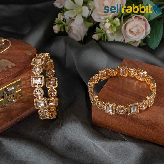 Sellrabbit Gold Plated Kundan Bangles. SKU-AB-10101