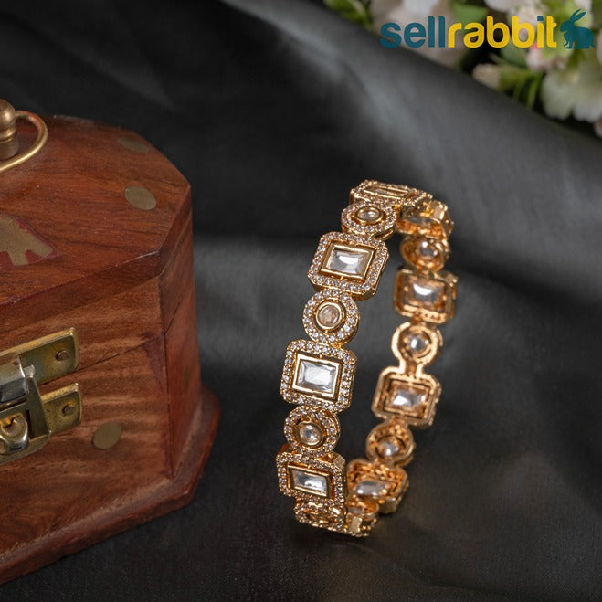 Sellrabbit Gold Plated Kundan Bangles. SKU-AB-10101