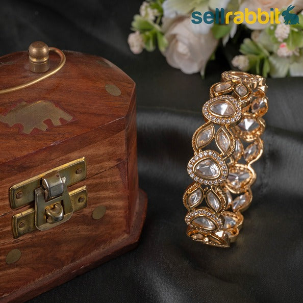 Sellrabbit Gold Plated Kundan Bangles. SKU-AB-10102