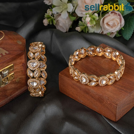 Sellrabbit Gold Plated Kundan Bangles. SKU-AB-10102