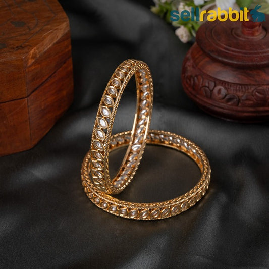 Sellrabbit Gold Plated Kundan Bangles. SKU-AB-10103