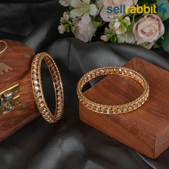 Sellrabbit Gold Plated Kundan Bangles. SKU-AB-10103