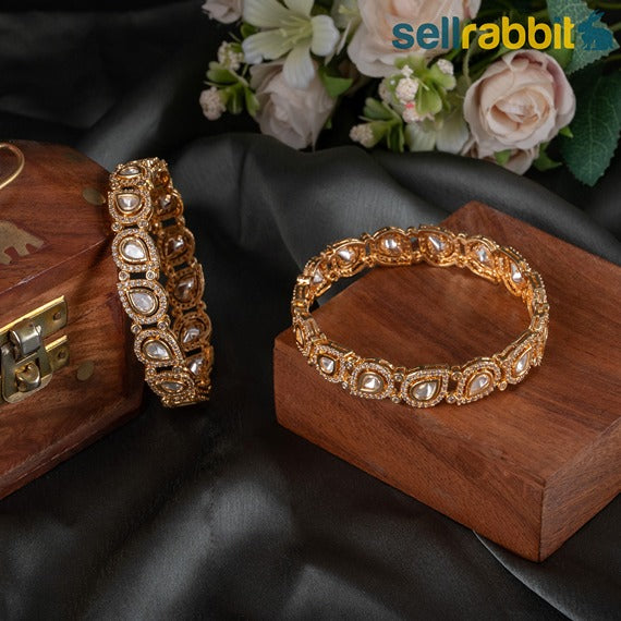 Sellrabbit Gold Plated Kundan Bangles. SKU-AB-10105