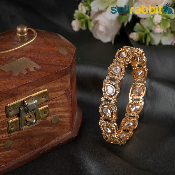 Sellrabbit Gold Plated Kundan Bangles. SKU-AB-10105