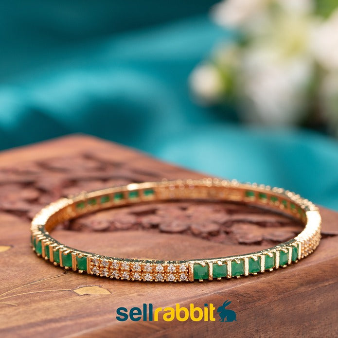 Sellrabbit's AD-Studded Bangles in Emerald or Ruby. SKU-AB-8140