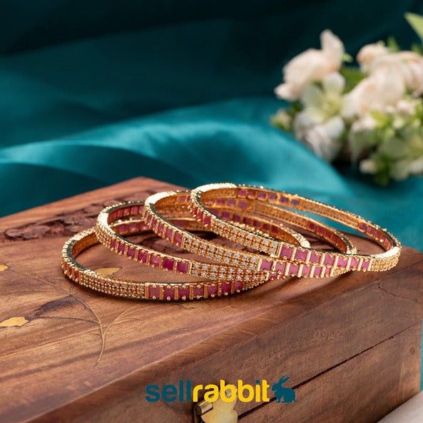Sellrabbit's AD-Studded Bangles in Emerald or Ruby. SKU-AB-8140