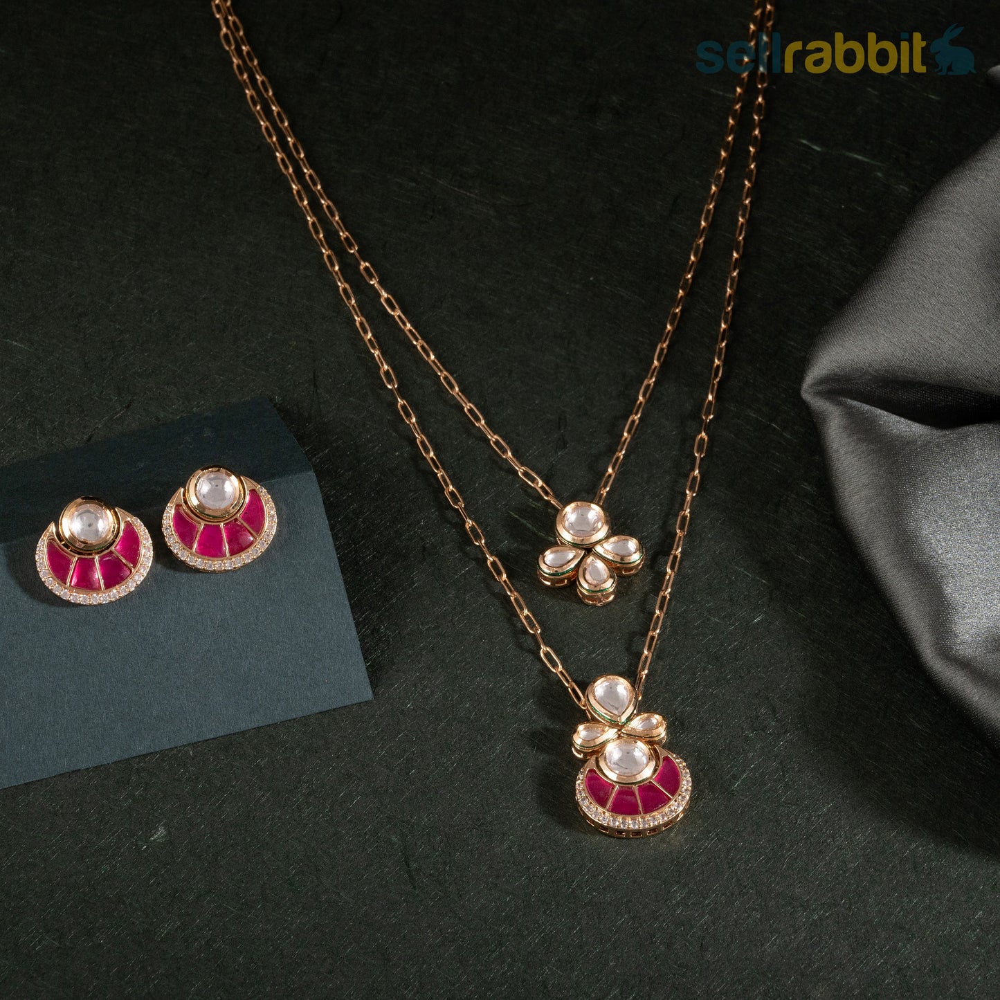 Two Layered Ruby Pendant Set. SKU-KS-10018